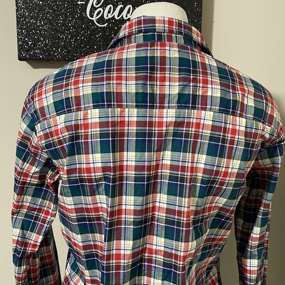 FRANK & EILEEN BARRY WOVEN BUTTON UP RED BLUE PLAID Shirt Top XS - Picture 9 of 13